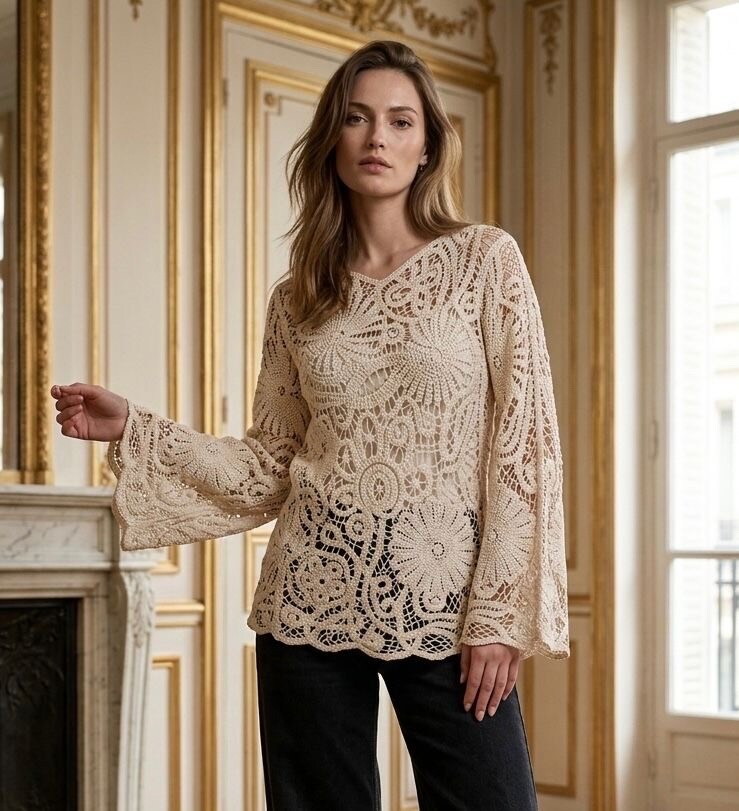 Großhändler Esther.H Paris - Langärmliges Häkeloberteil