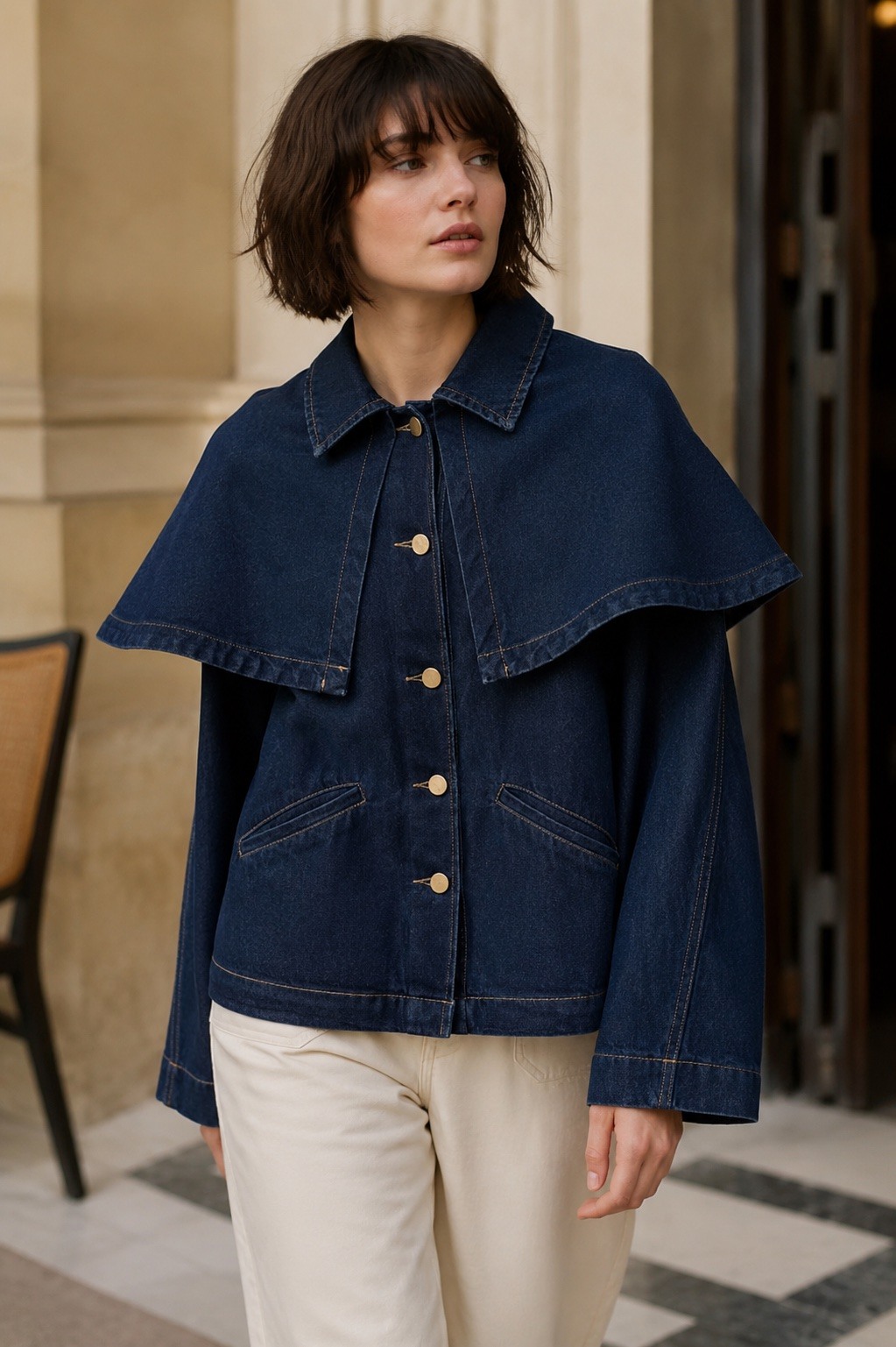 Grossista Esther.H Paris - Giacca di Jeans con Colletto 2 in 1