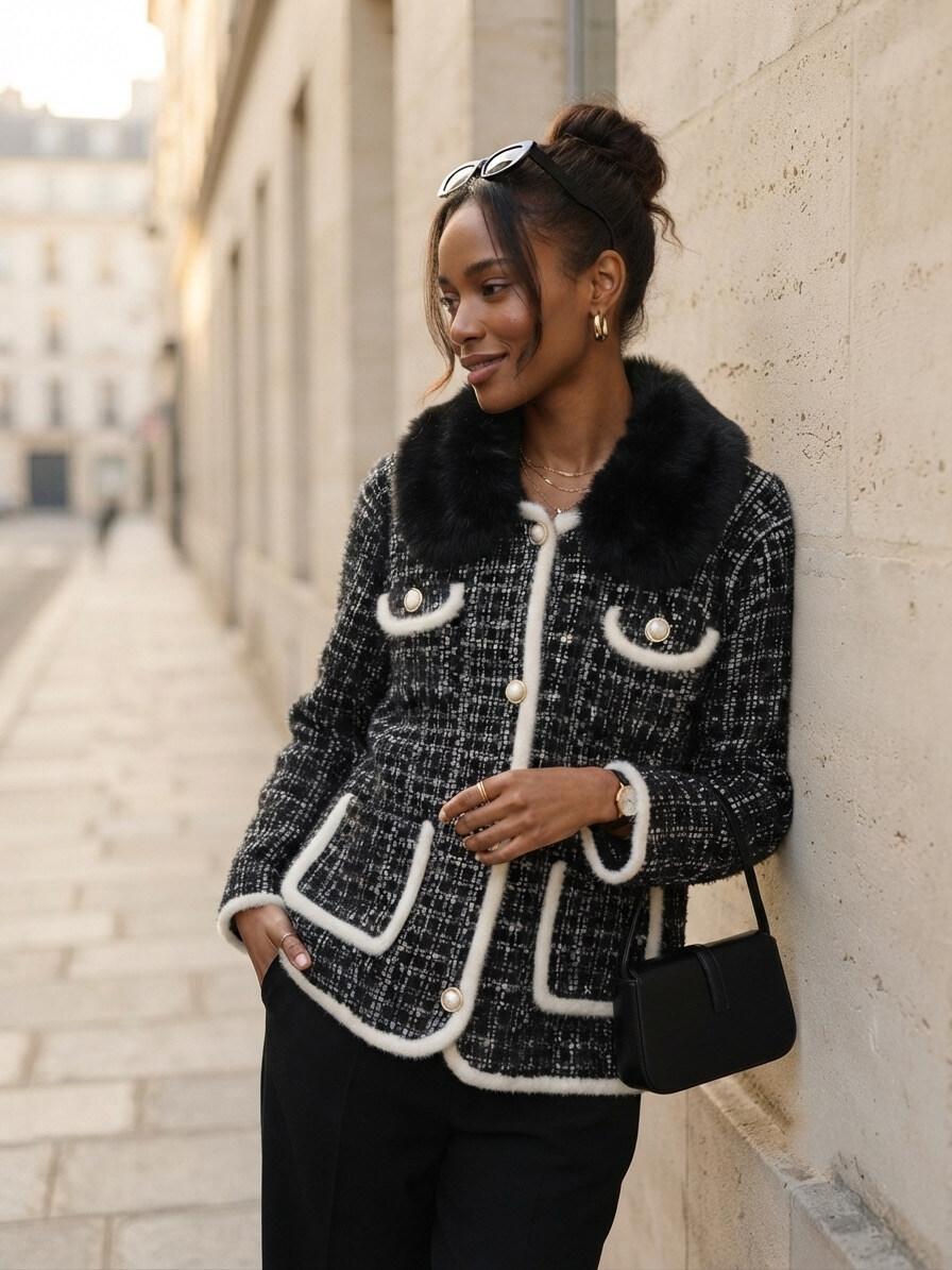Grossiste Esther.H Paris - Veste avec fourrure sur le col