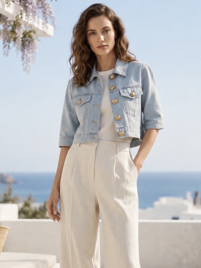 Grossiste Esther.H Paris - Veste en jean courte avec boutons dorés