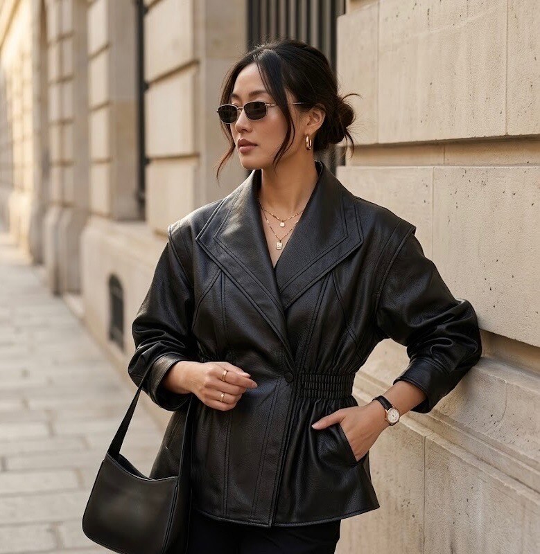 Großhändler Esther.H Paris - Kunstlederjacke mit Taillenzug