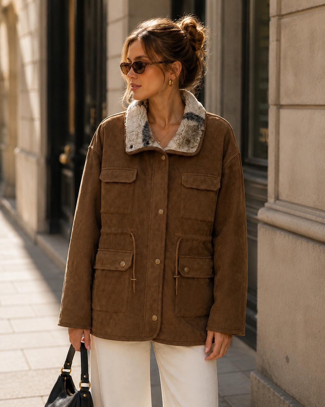 Grossiste Esther.H Paris - Manteau effet daim double face, bouclette à carreaux
