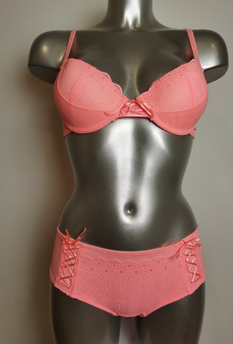 Grossista ESTHER QUEEN - Set reggiseno imbottito + boxer salmone