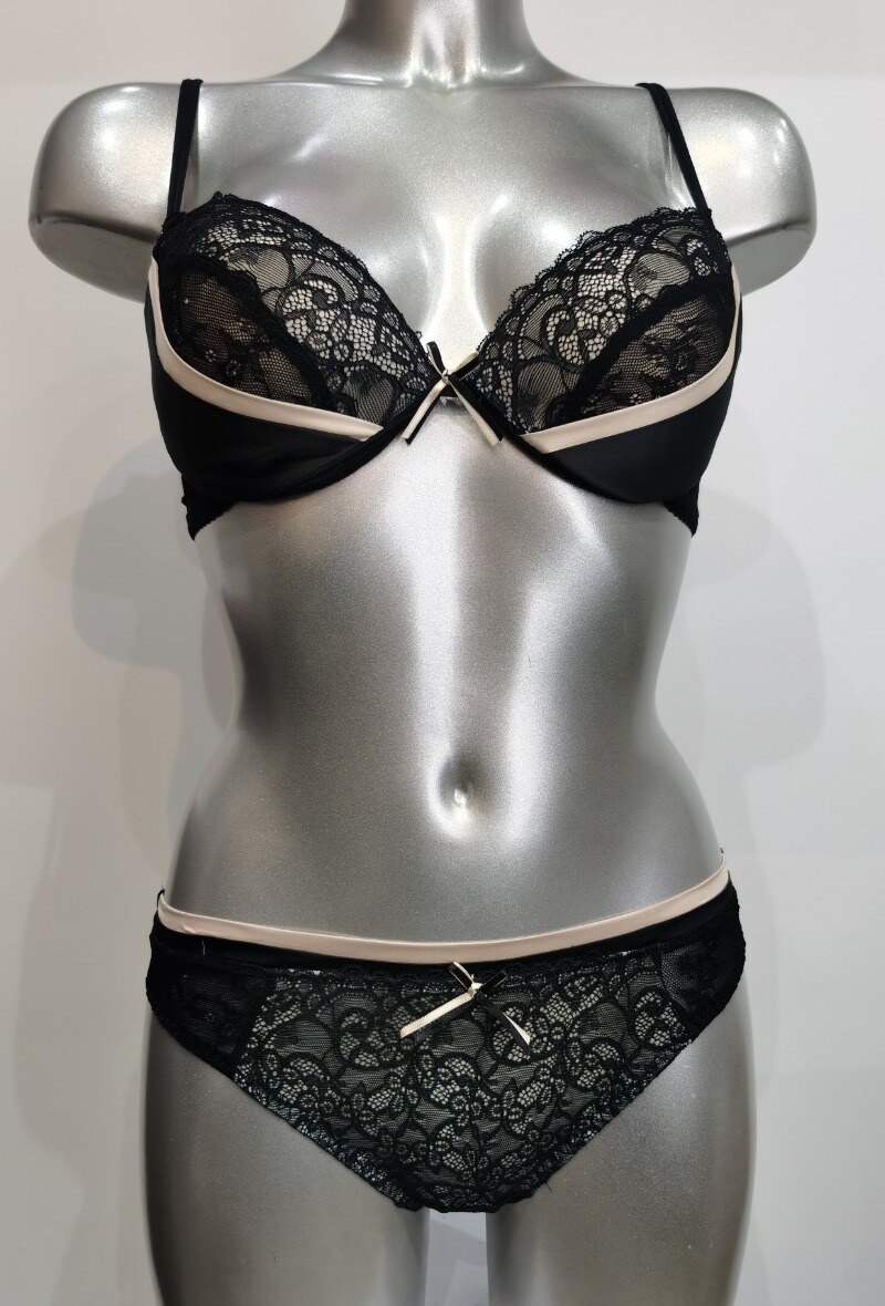 Mayorista ESTHER QUEEN - Conjunto de sujetador acolchado + tanga negro