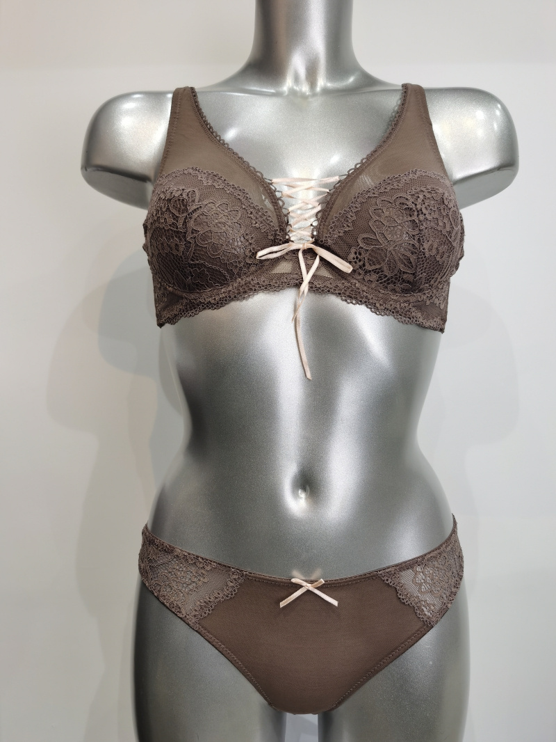 Mayorista ESTHER QUEEN - Conjunto de sujetador no acolchado, armazón+tanga en color topo