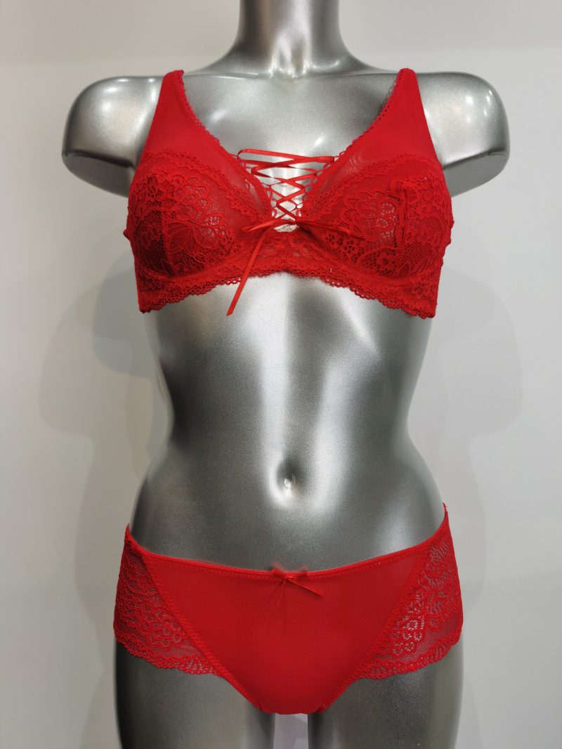 Mayorista ESTHER QUEEN - Conjunto sujetador sin relleno, aros + bóxer rojo