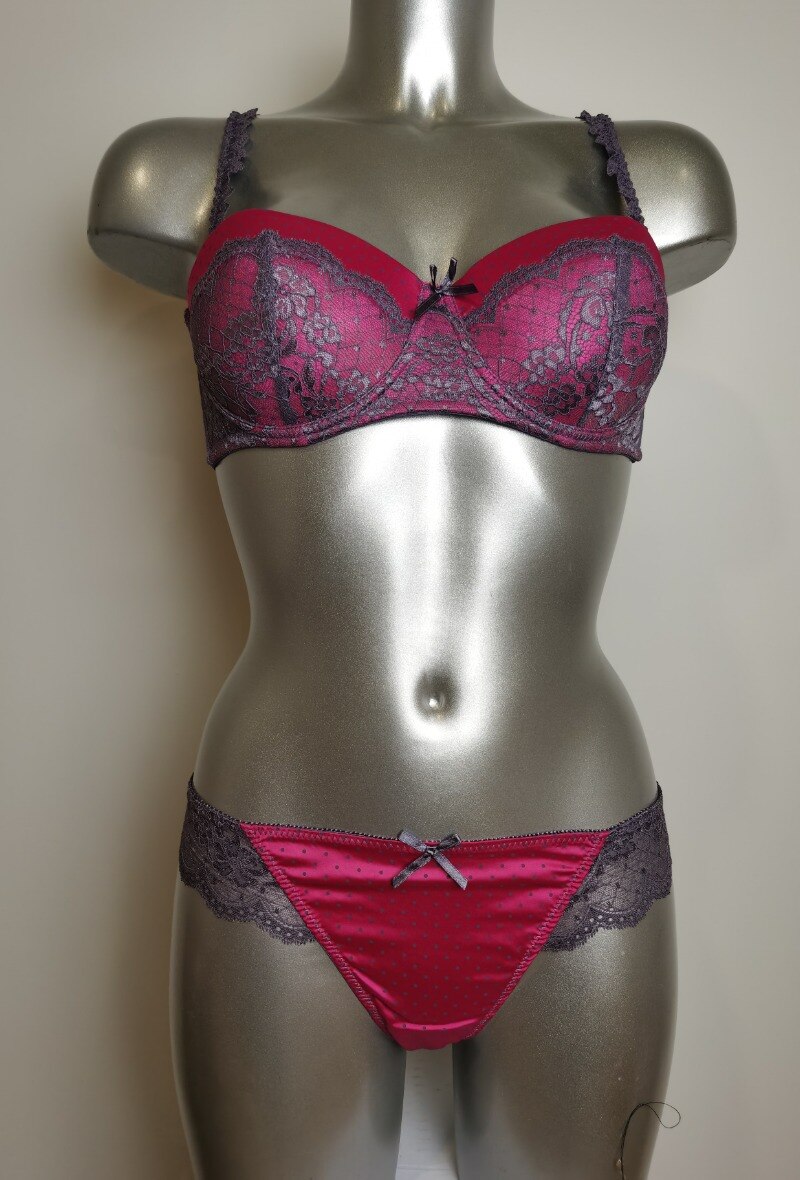 Grossista ESTHER QUEEN - Set reggiseno imbottito + perizoma fucsia/grigio
