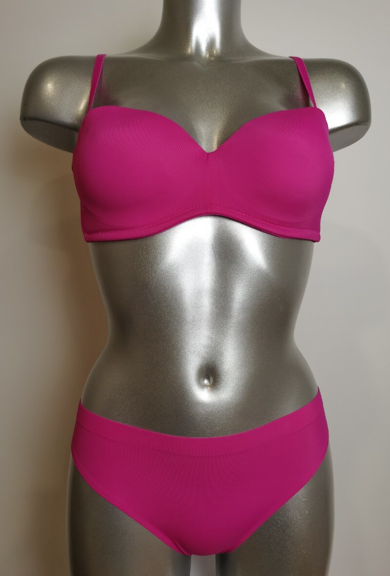 Großhändler ESTHER QUEEN - Gepolstertes Bandeau-BH-Set + Tanga in Fuchsia