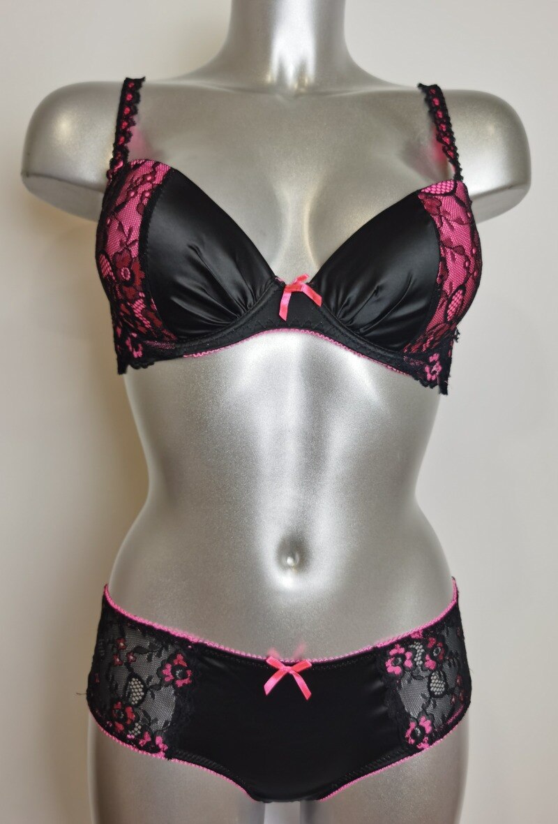 Großhändler ESTHER QUEEN - Gepolstertes BH-Set + Boxer Schwarz/Fuchsia