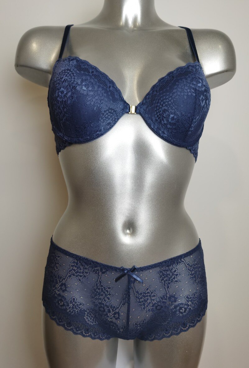 Grossiste ESTHER QUEEN - Ensemble soutien-gorge paddé+boxer bleu