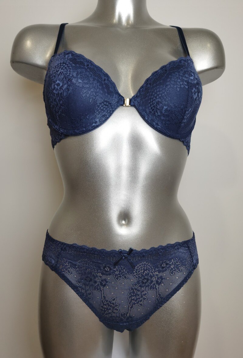Grossiste ESTHER QUEEN - Ensemble soutien-gorge paddé+tanga bleu