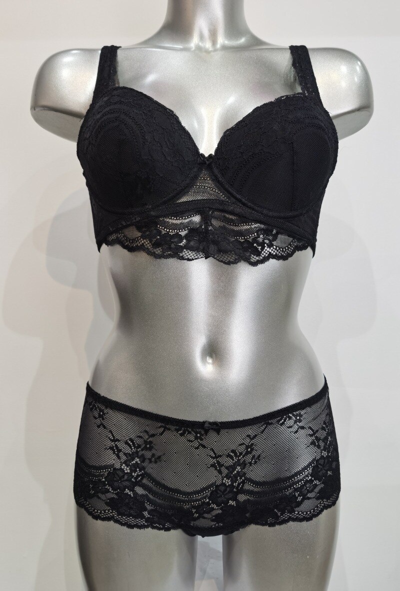 Grossiste ESTHER QUEEN - Ensemble soutien-gorge bustier paddé+boxer noir