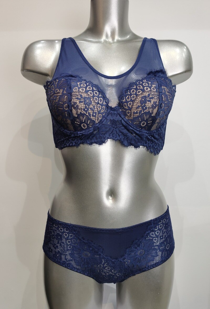 Grossiste ESTHER QUEEN - Ensemble soutien-gorge bustier paddé+boxer bleu