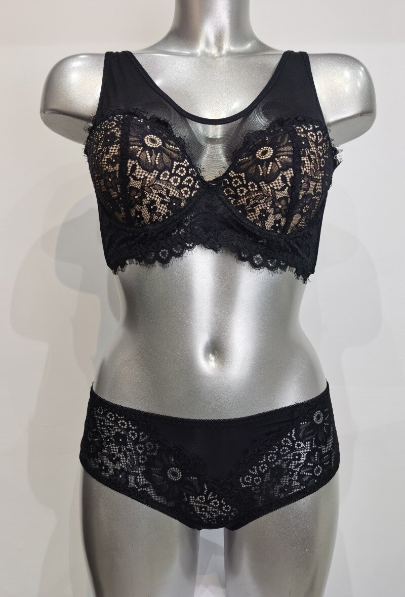 Grossiste ESTHER QUEEN - Ensemble soutien-gorge bustier paddé+boxer noir