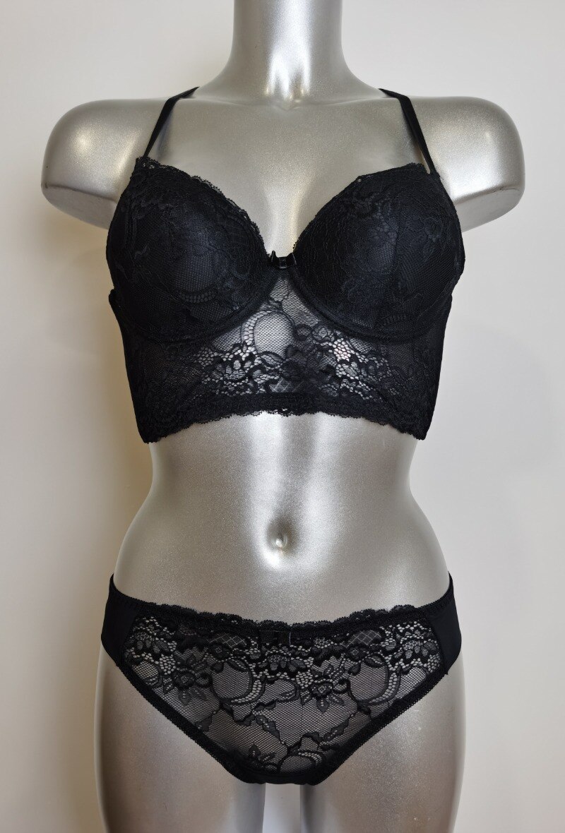 Grossiste ESTHER QUEEN - Ensemble soutien-gorge bustier paddé+tanga noir