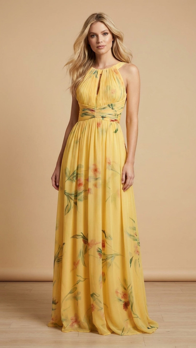 Grossista Eva & Lola - Abito lungo fluido plissettato con scollo all'americana