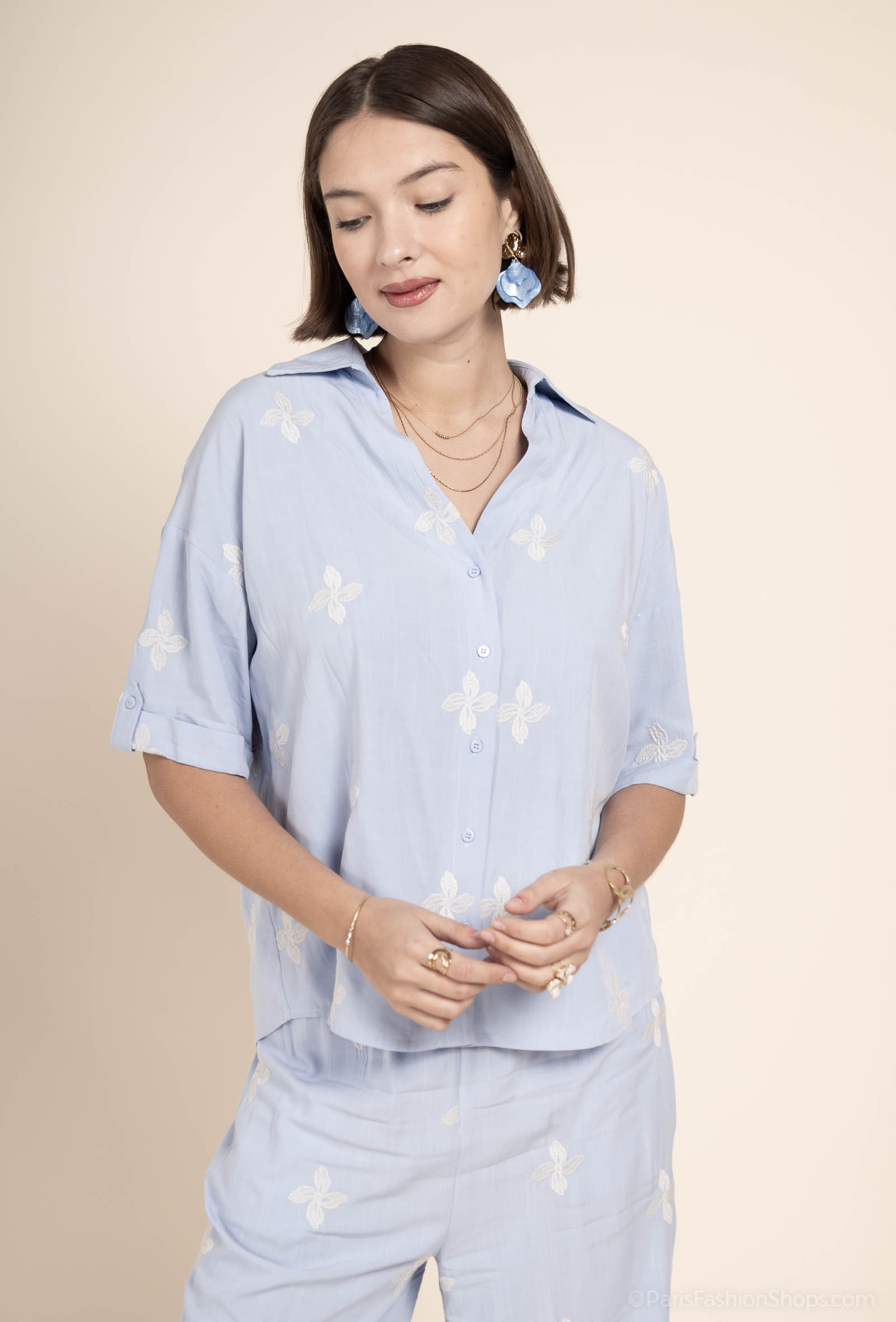 Grossiste Exquiss's - Chemise à fleurs brodées - Exquiss's