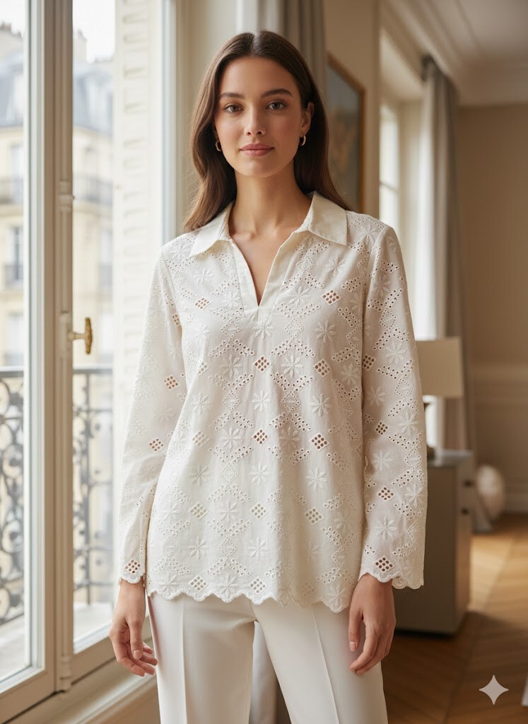 Wholesaler Exquiss's - Embroidered long-sleeve blouse