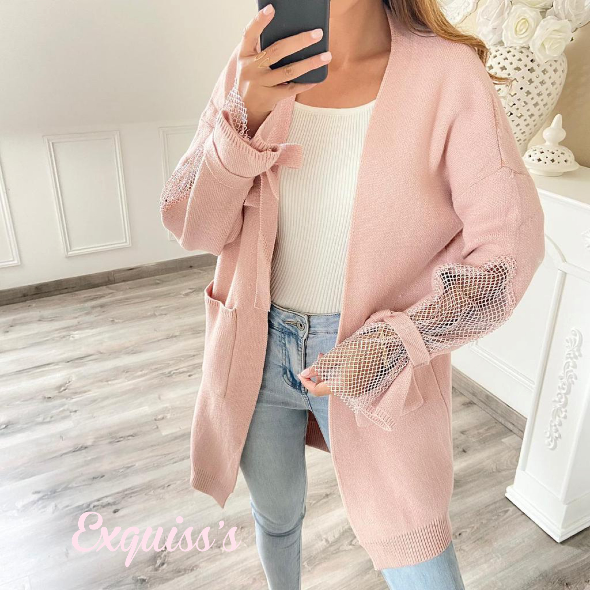 Grossista Exquiss's - Comodo cardigan con maniche in pizzo