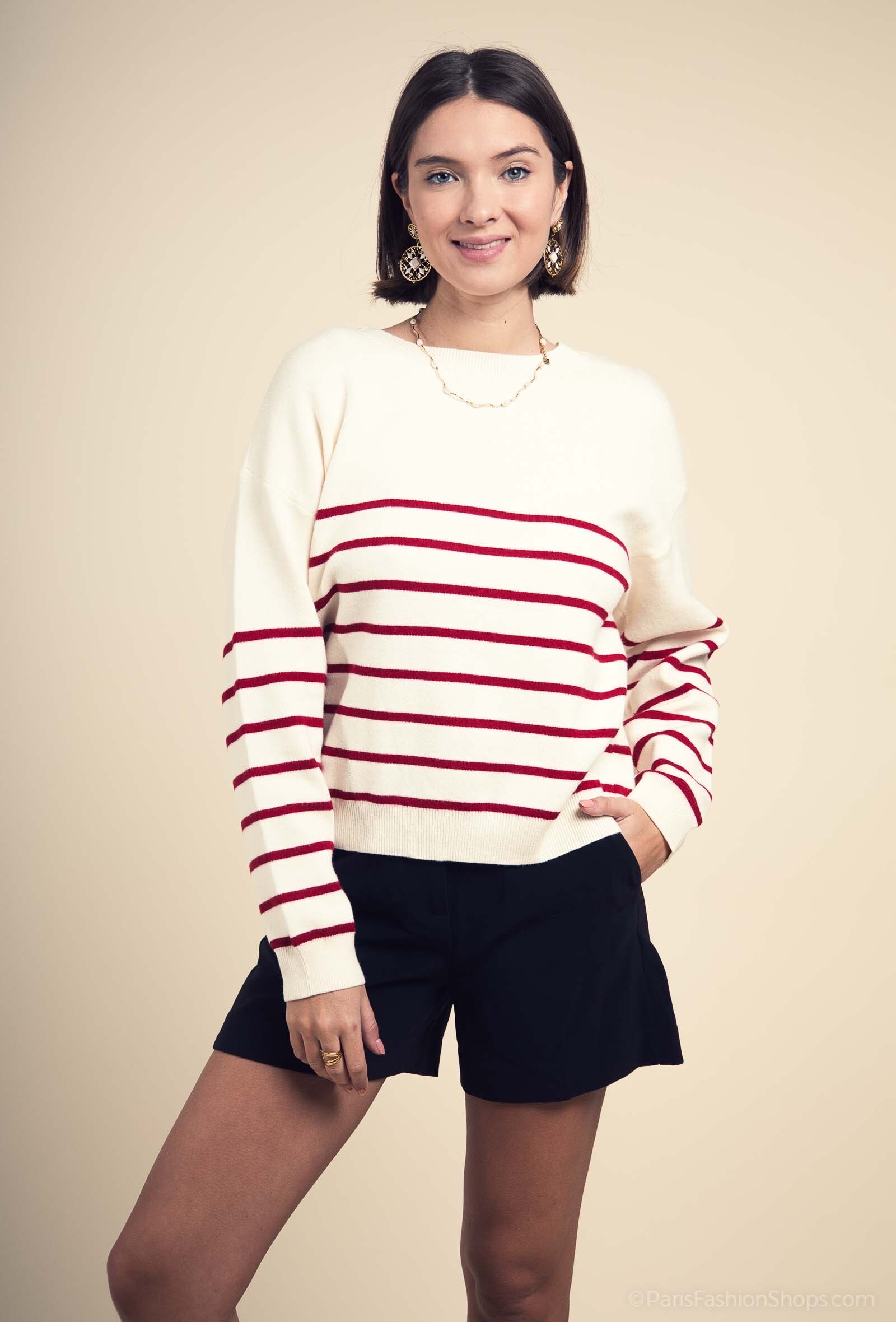 Grossiste Exquiss's - Cardigan rayé avec nœuds décoratifs