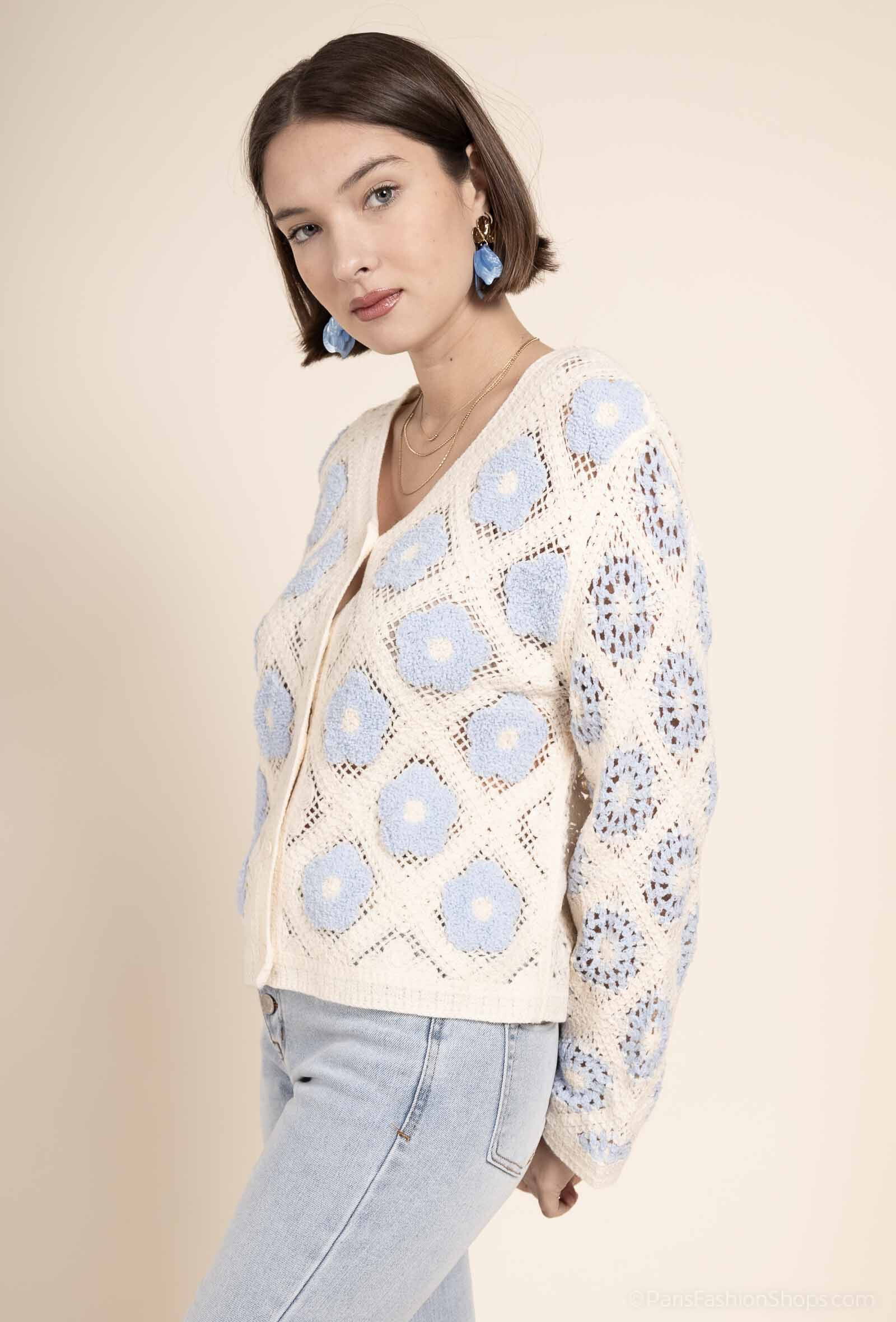 Großhändler Exquiss's - Strickjacke mit Blumenmuster – Exquiss's