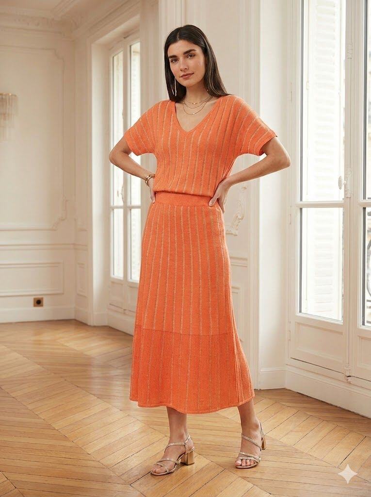 Wholesaler Exquiss's - Long pleated striped skirt