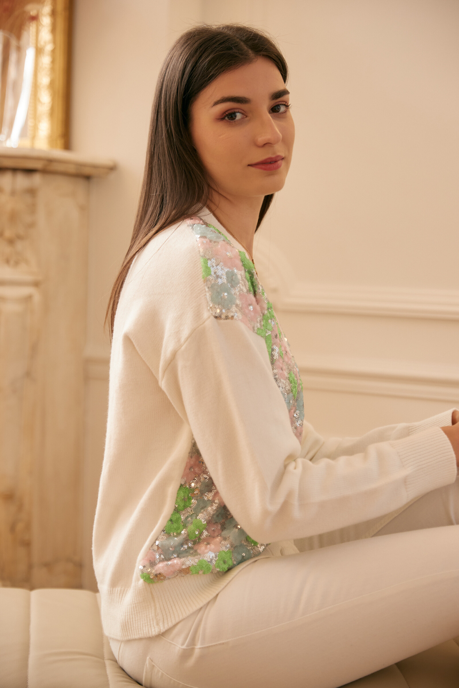 Wholesaler Exquiss's - Sequined floral sweater