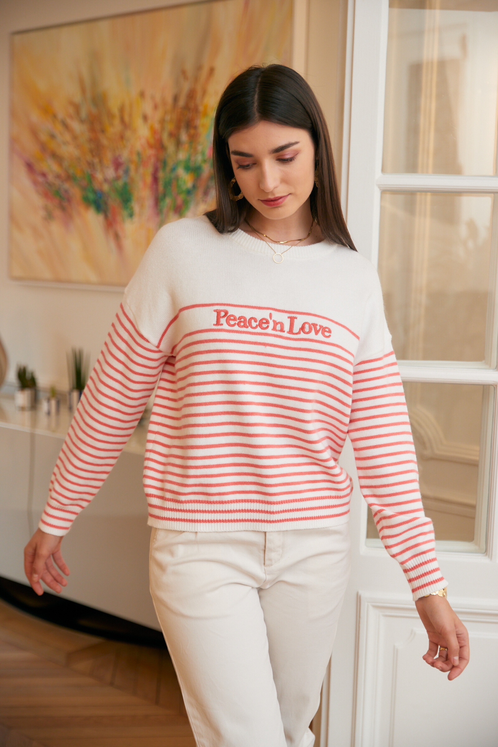 Wholesaler Exquiss's - Striped sweater with slogan