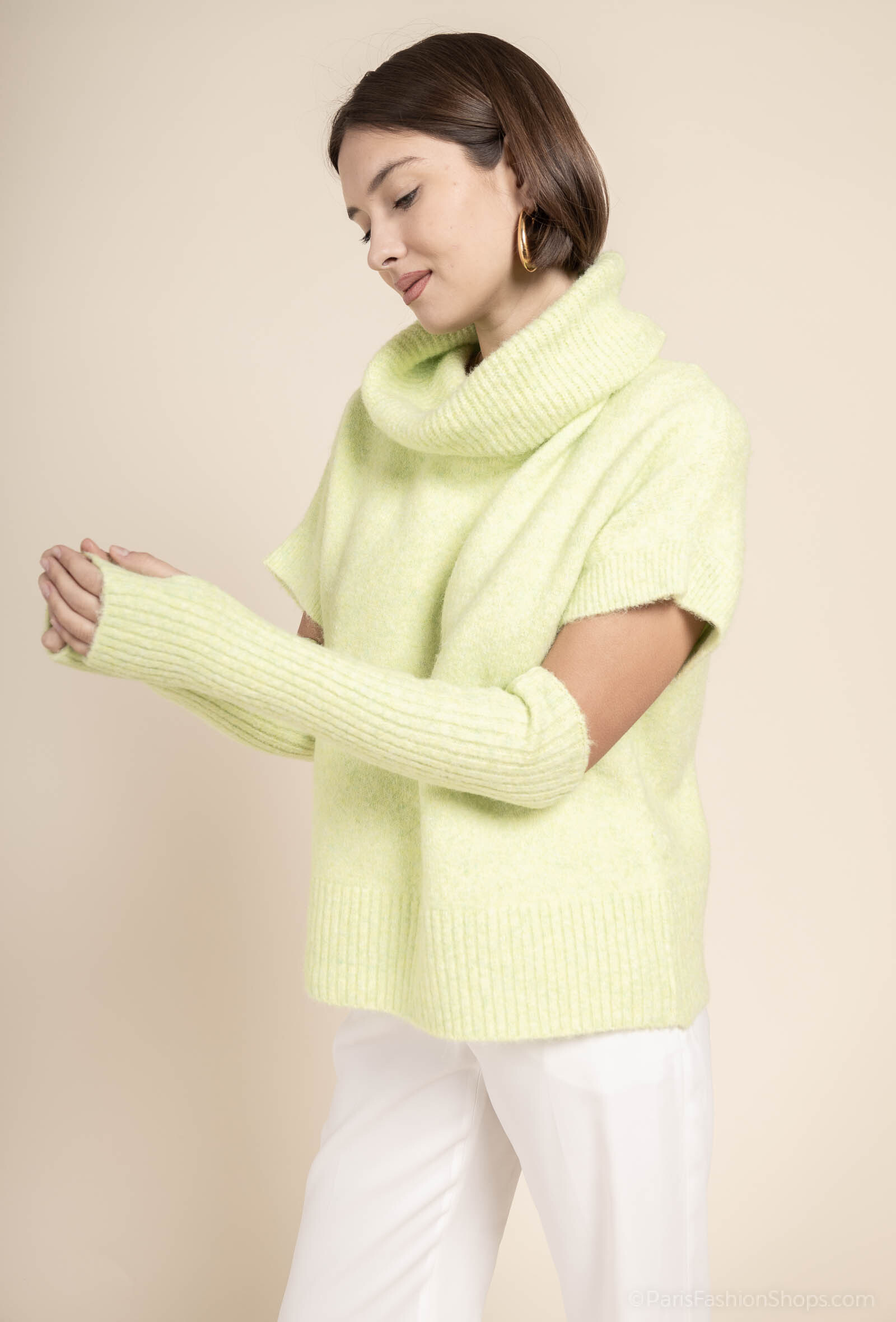 Großhändler Exquiss's - Ärmelloser Rollkragenpullover mit Fäustlingen und Armstulpen