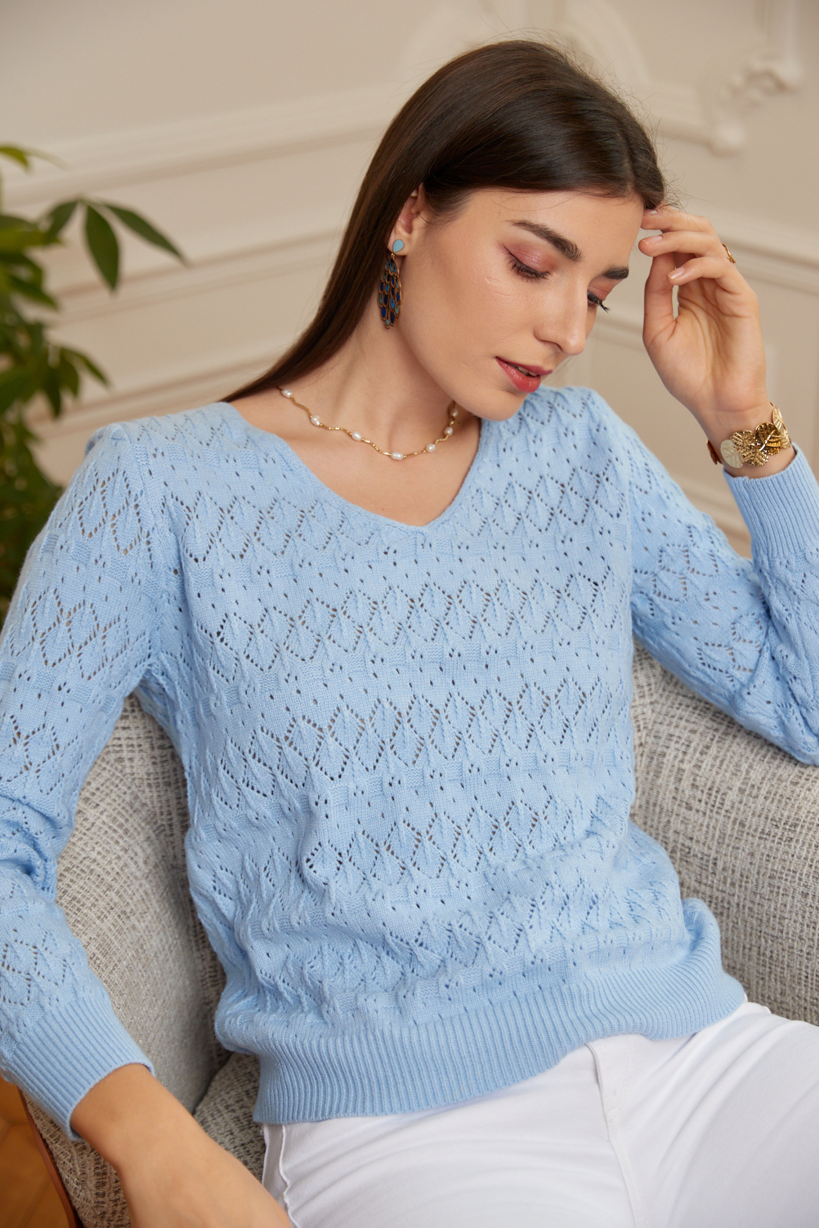 Grossiste Exquiss's - Pull en dentelle à manches longues