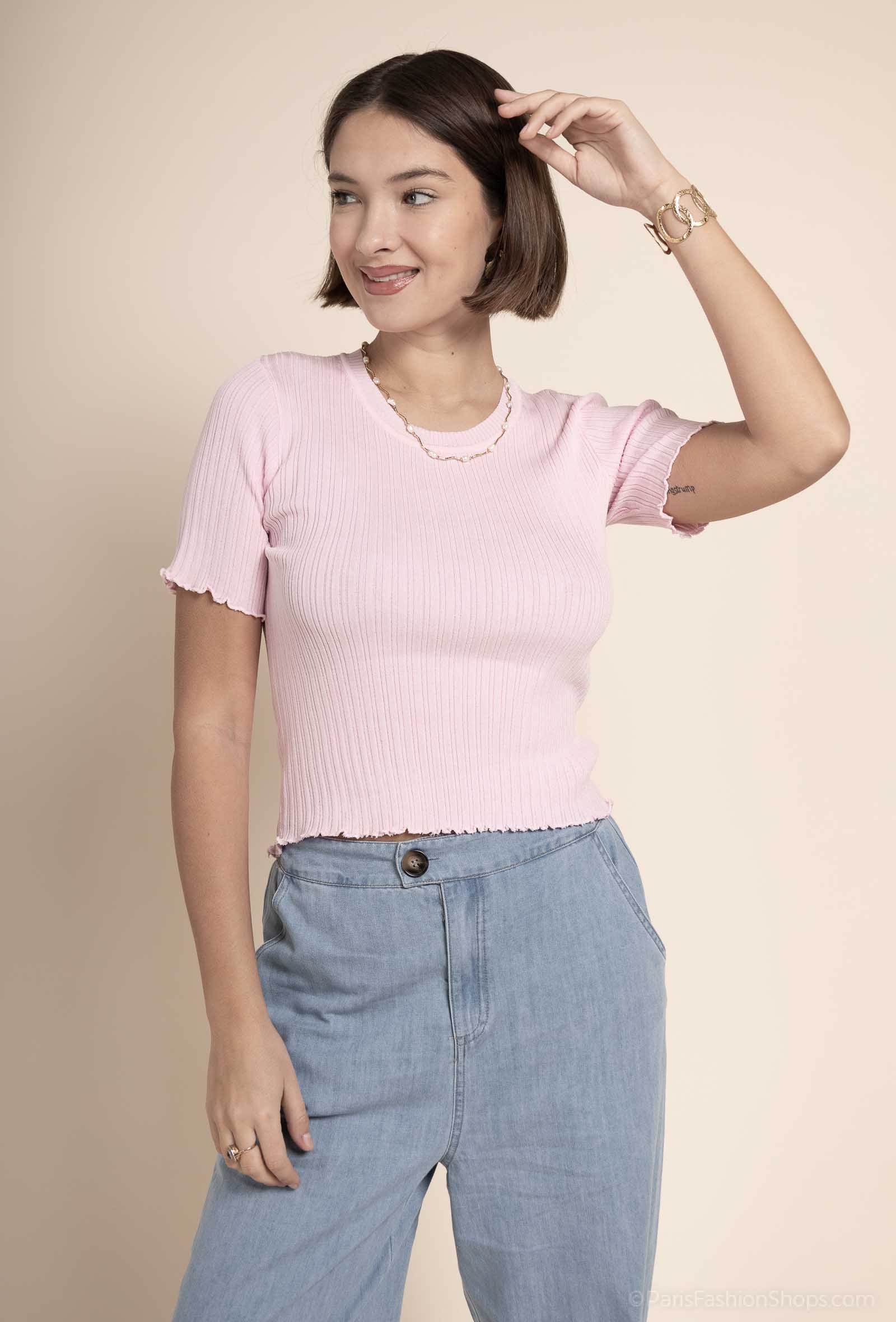 Grossiste Exquiss's - PULL PRINTEMPS côtelé à manches courtes - Exquiss's