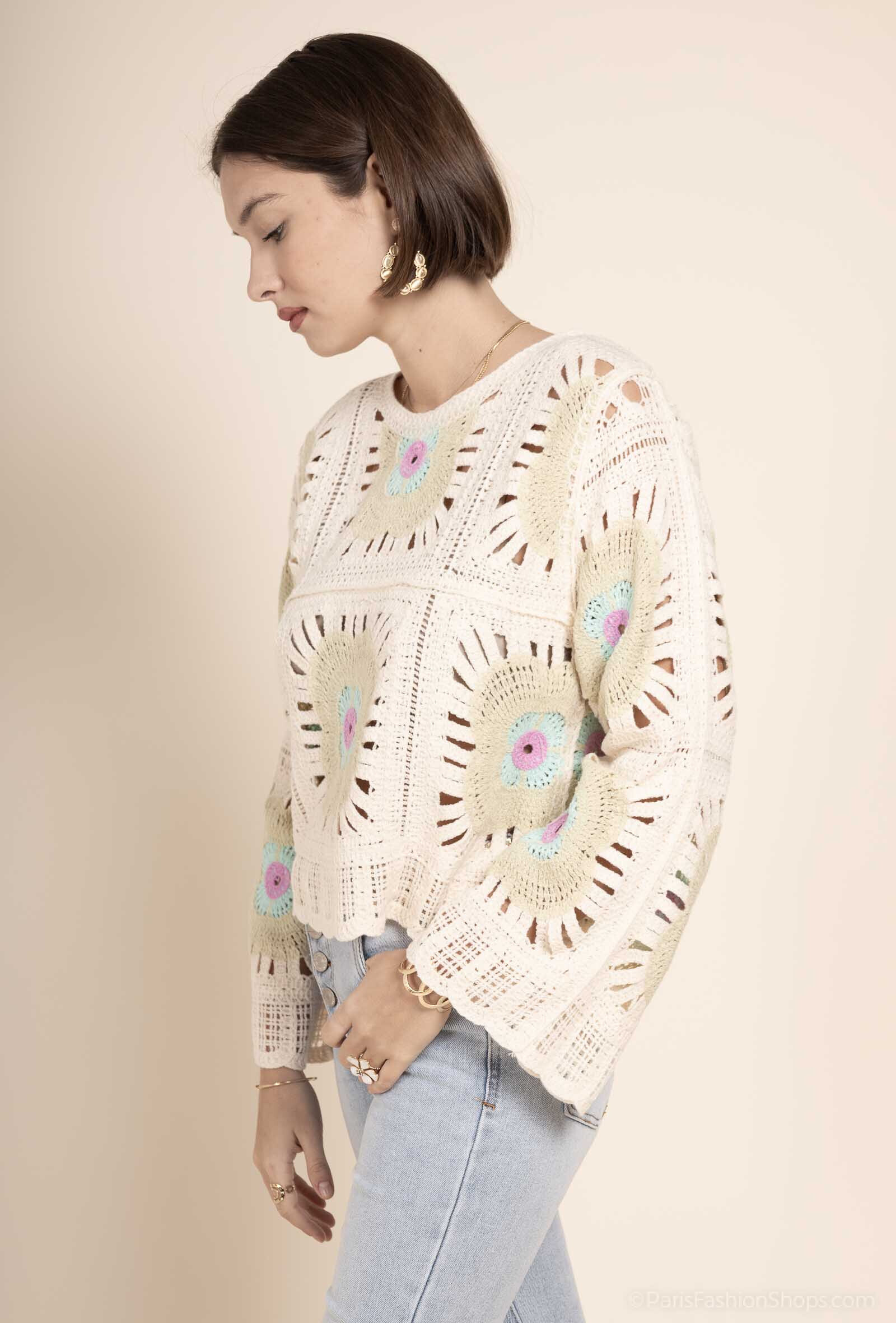 Grossiste Exquiss's - Pull en crochet floral - Exquiss's