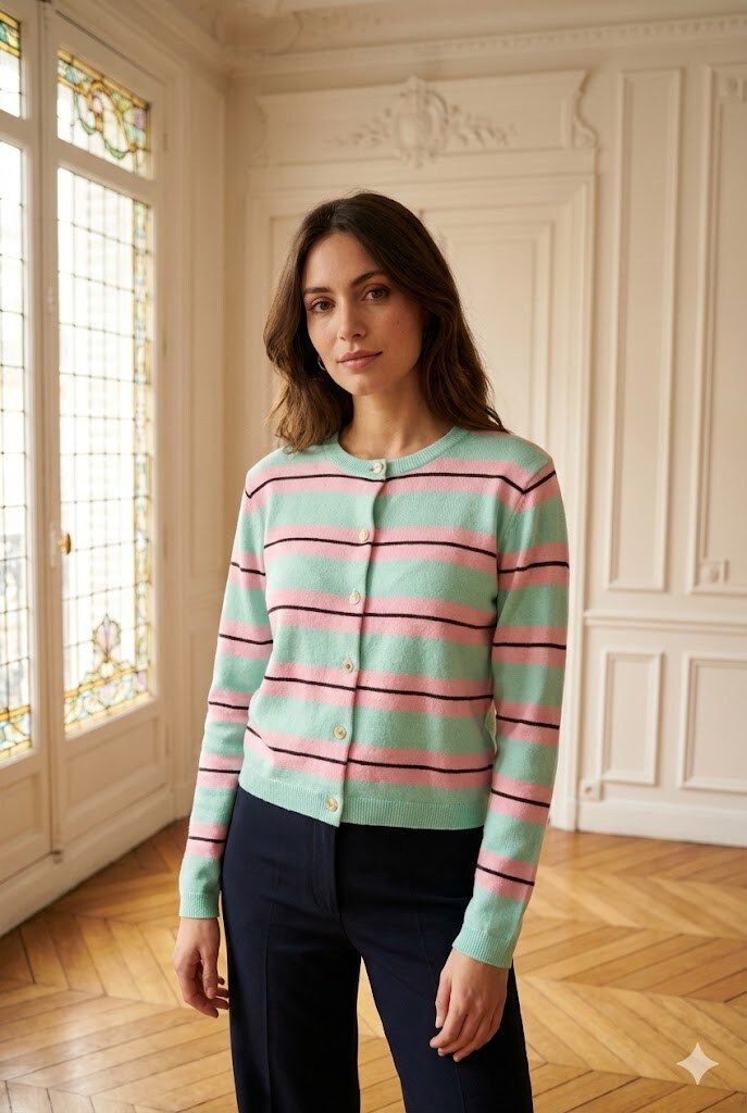 Wholesaler Exquiss's - Striped Button-Up Cardigan