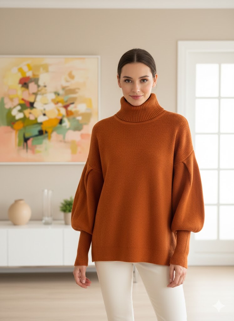Wholesaler Exquiss's - High-neck sweater with puff sleeves