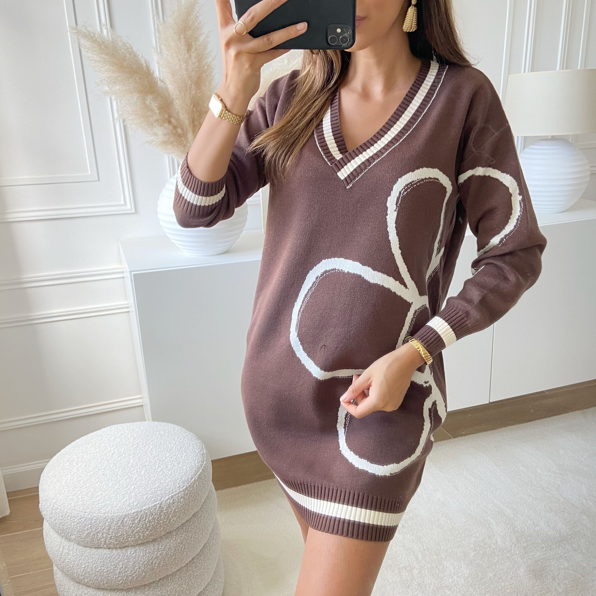 Wholesaler Exquiss's - Printed Sweater Dress