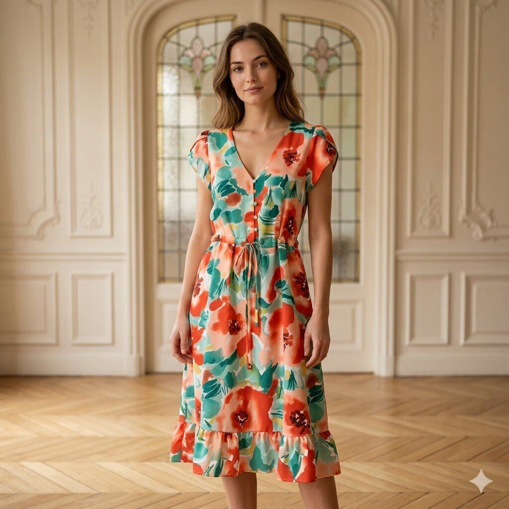 Mayorista Exquiss's - Vestido fluido con mangas cortas