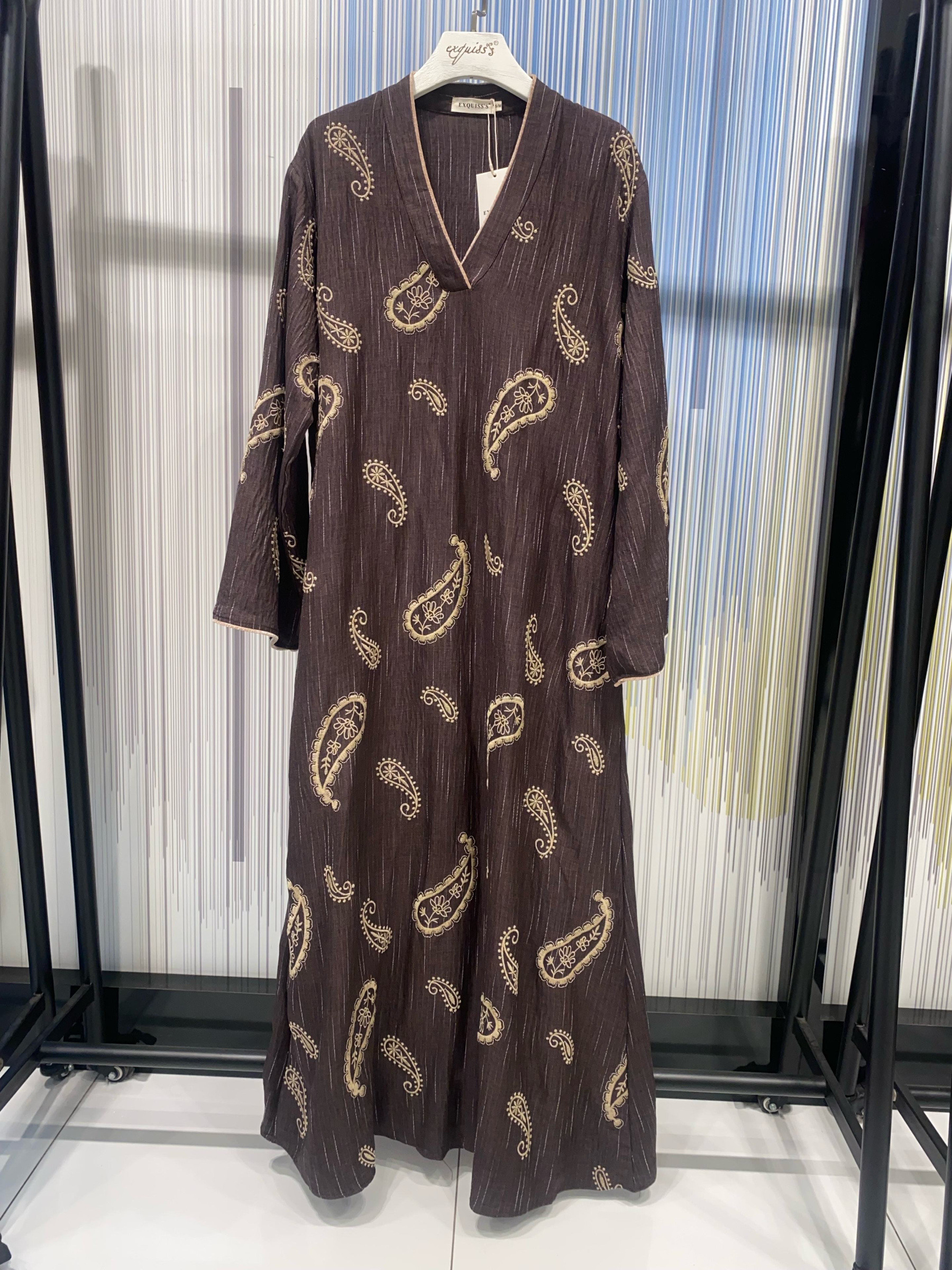 Wholesaler Exquiss's - Long Printed Dress with Long Sleeves
