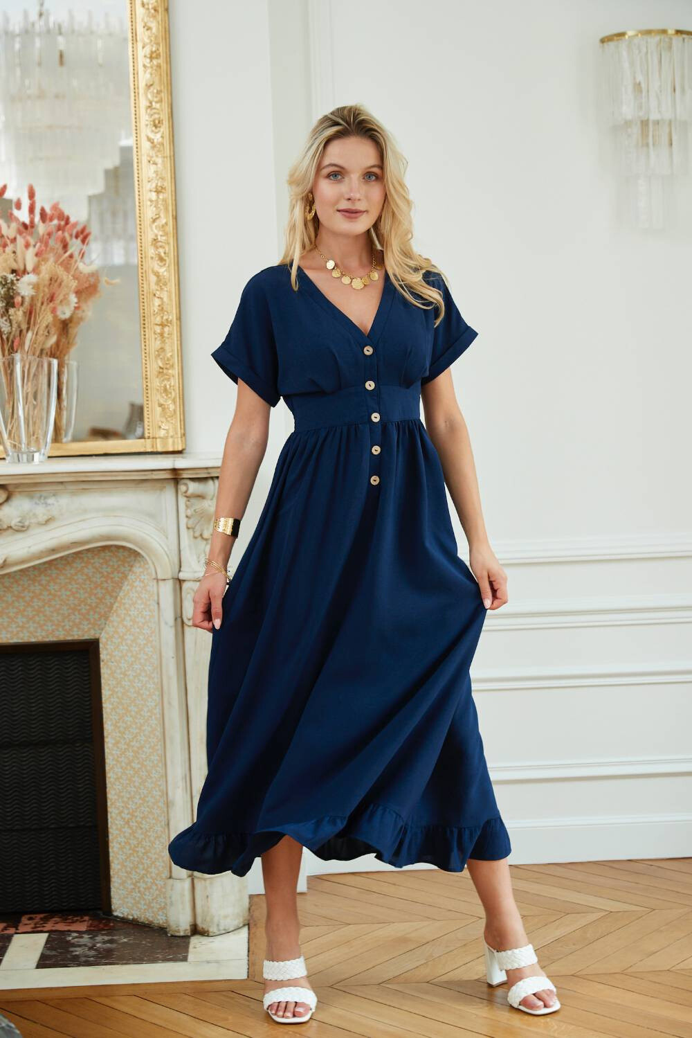 Mayorista Exquiss's - Vestido Maxi Elegante con Mangas Cortas