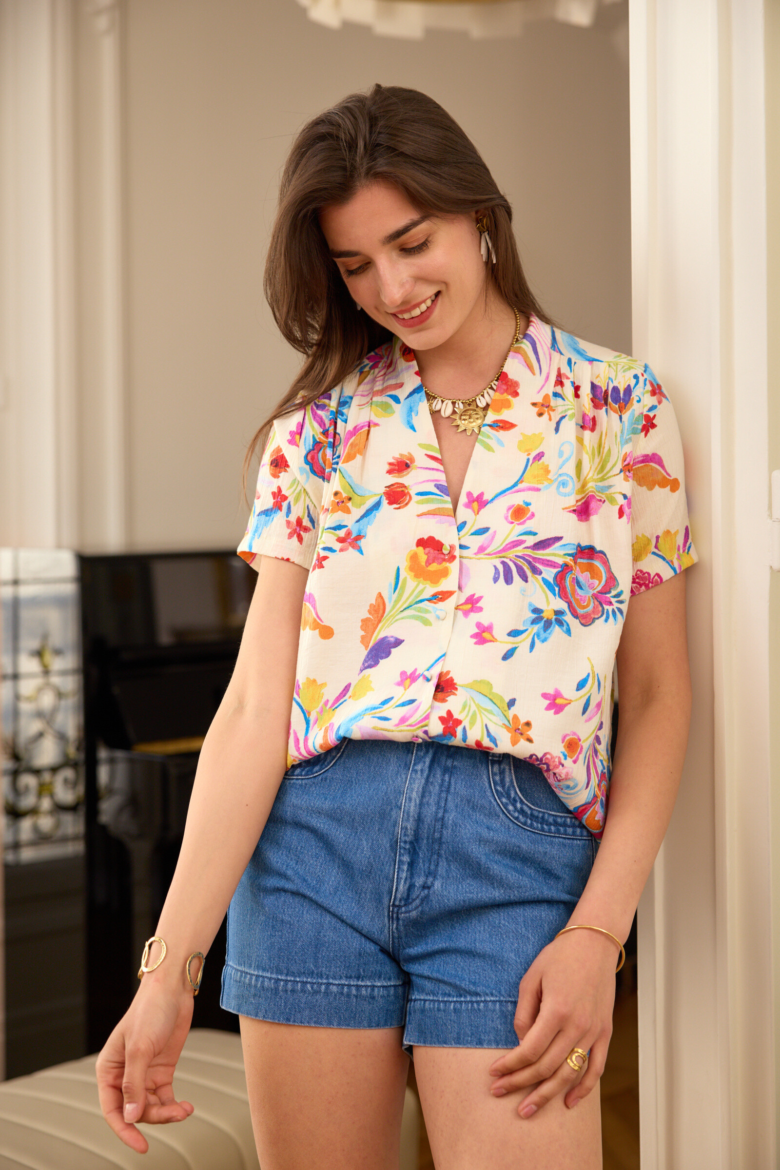 Mayorista Exquiss's - Chaqueta de patrón floral ligero