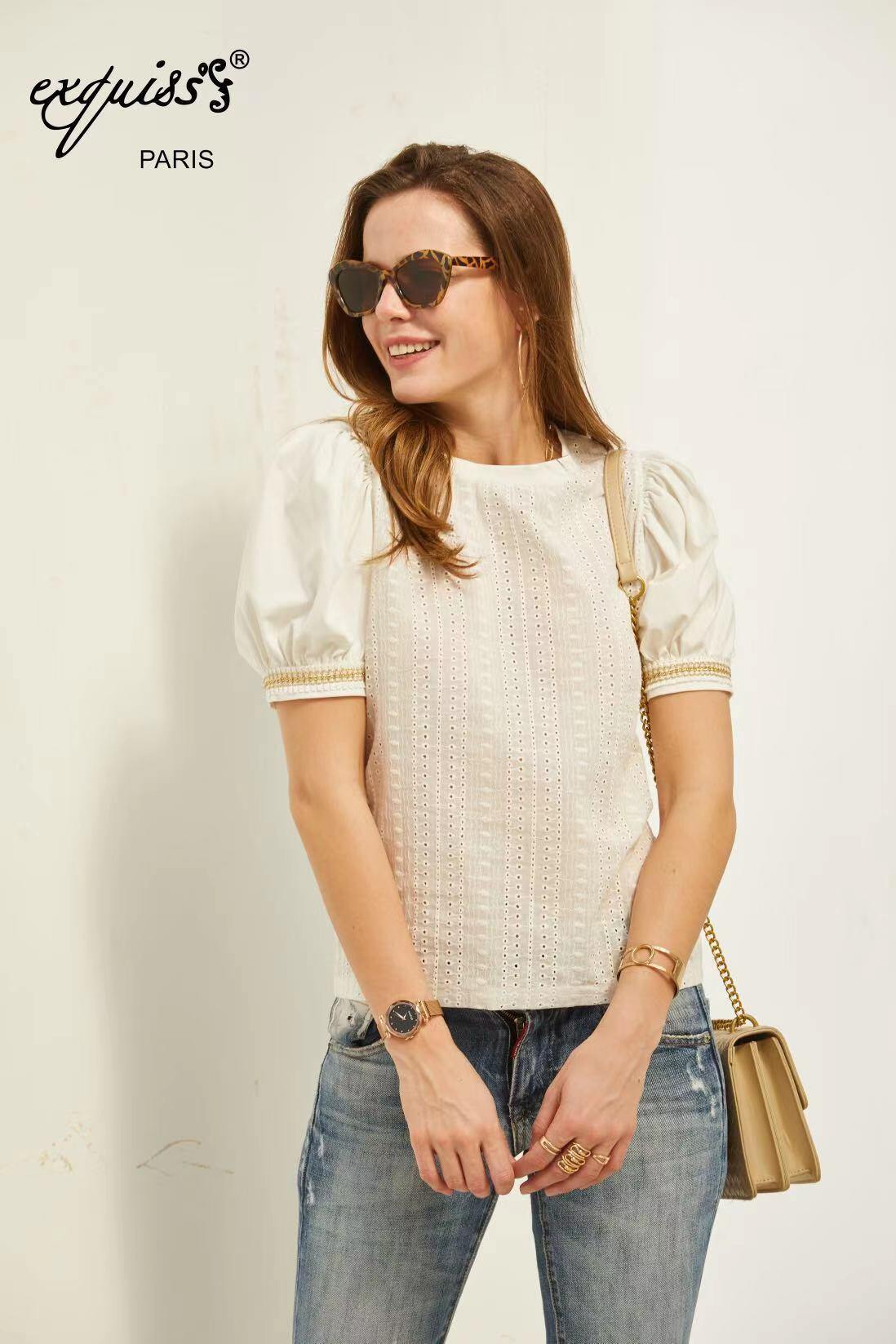 Wholesaler Exquiss's - Top with puff sleeves