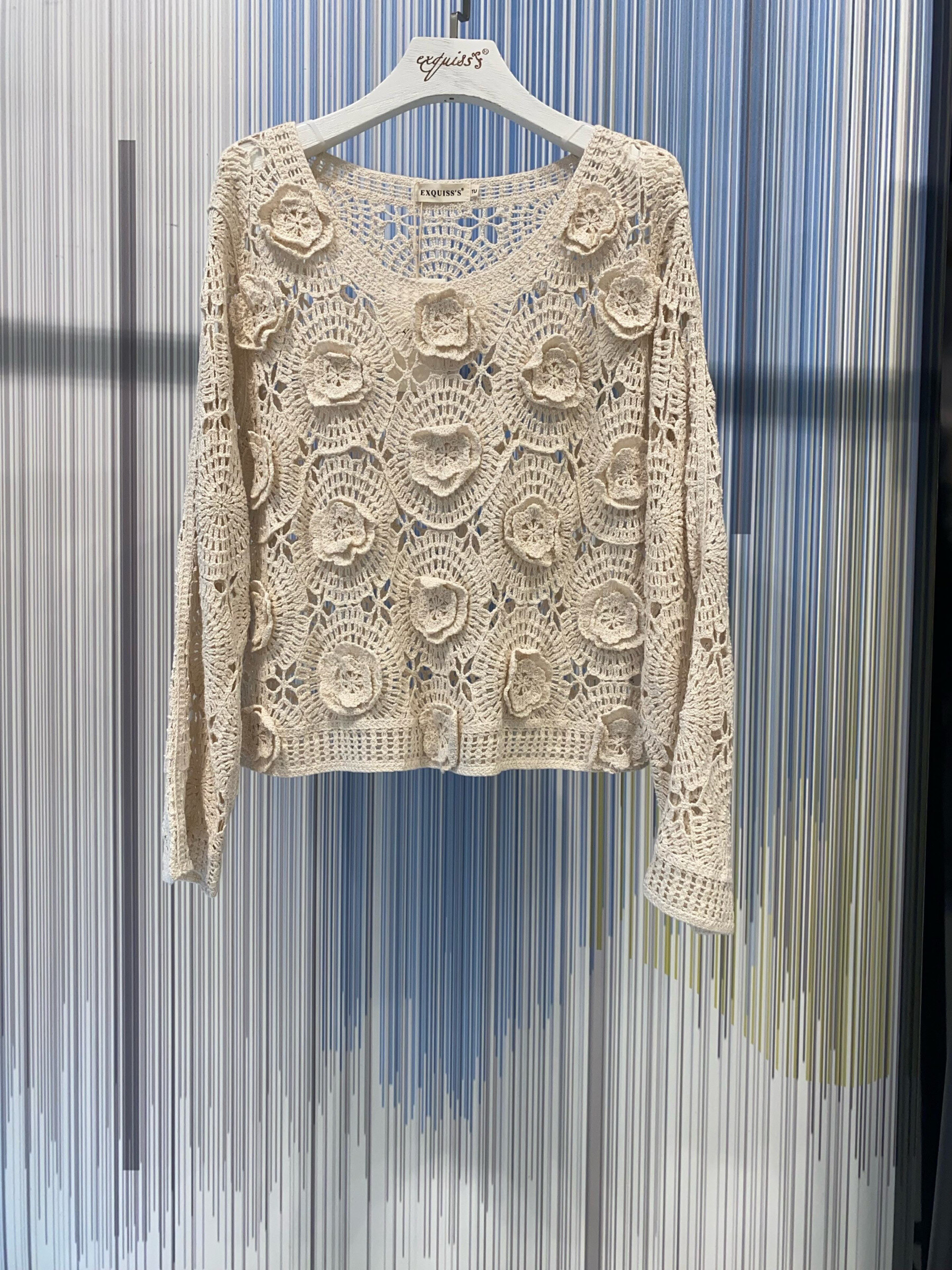 Grossista Exquiss's - Maglione all'uncinetto con fiori in rilievo