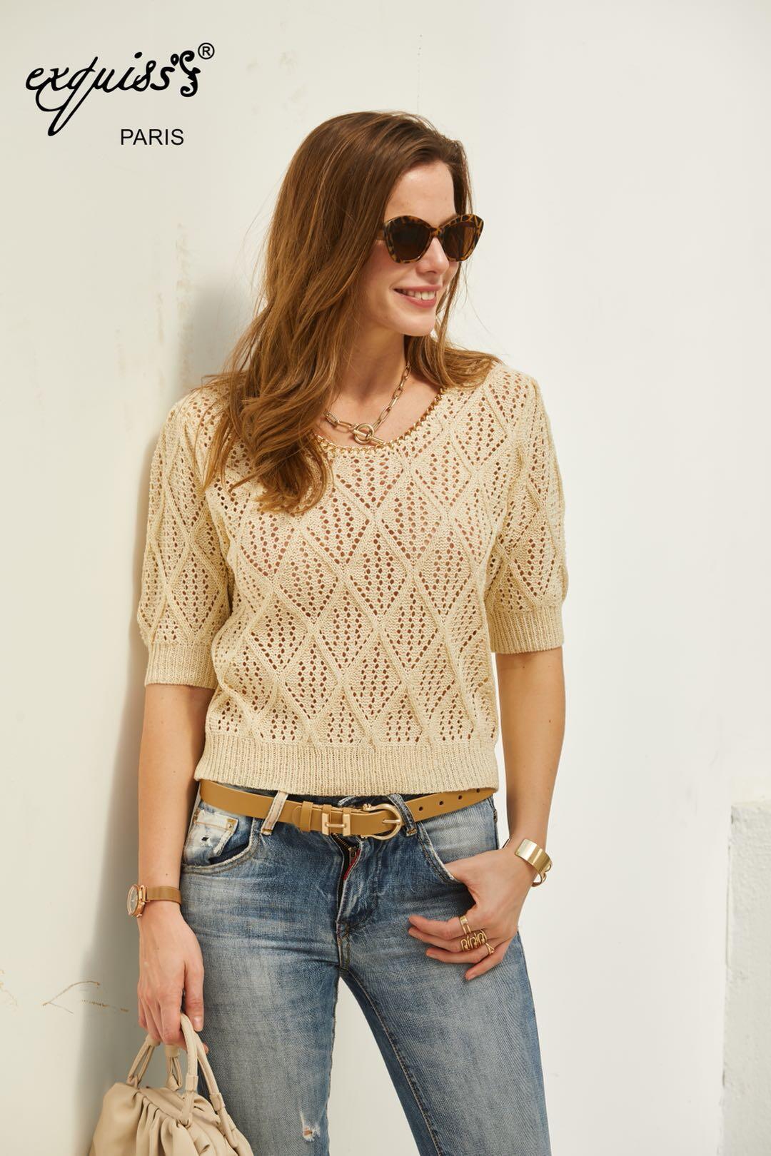 Wholesaler Exquiss's - Short-sleeved openwork sweater