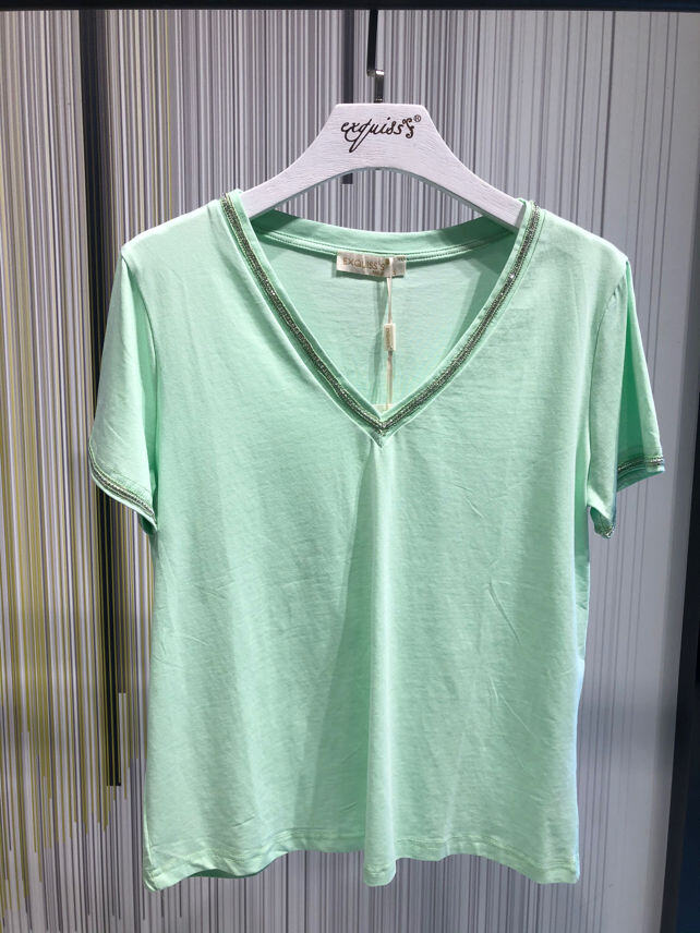 Mayorista Exquiss's - Camiseta con cuello en V y elástico en el escote