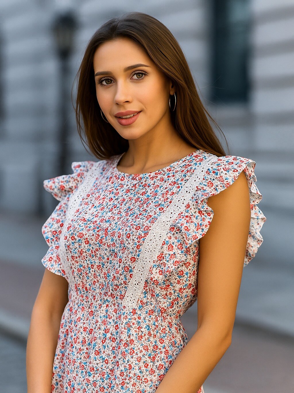 Wholesaler Exquiss's - Women's Top with Ruffles and Floral Print