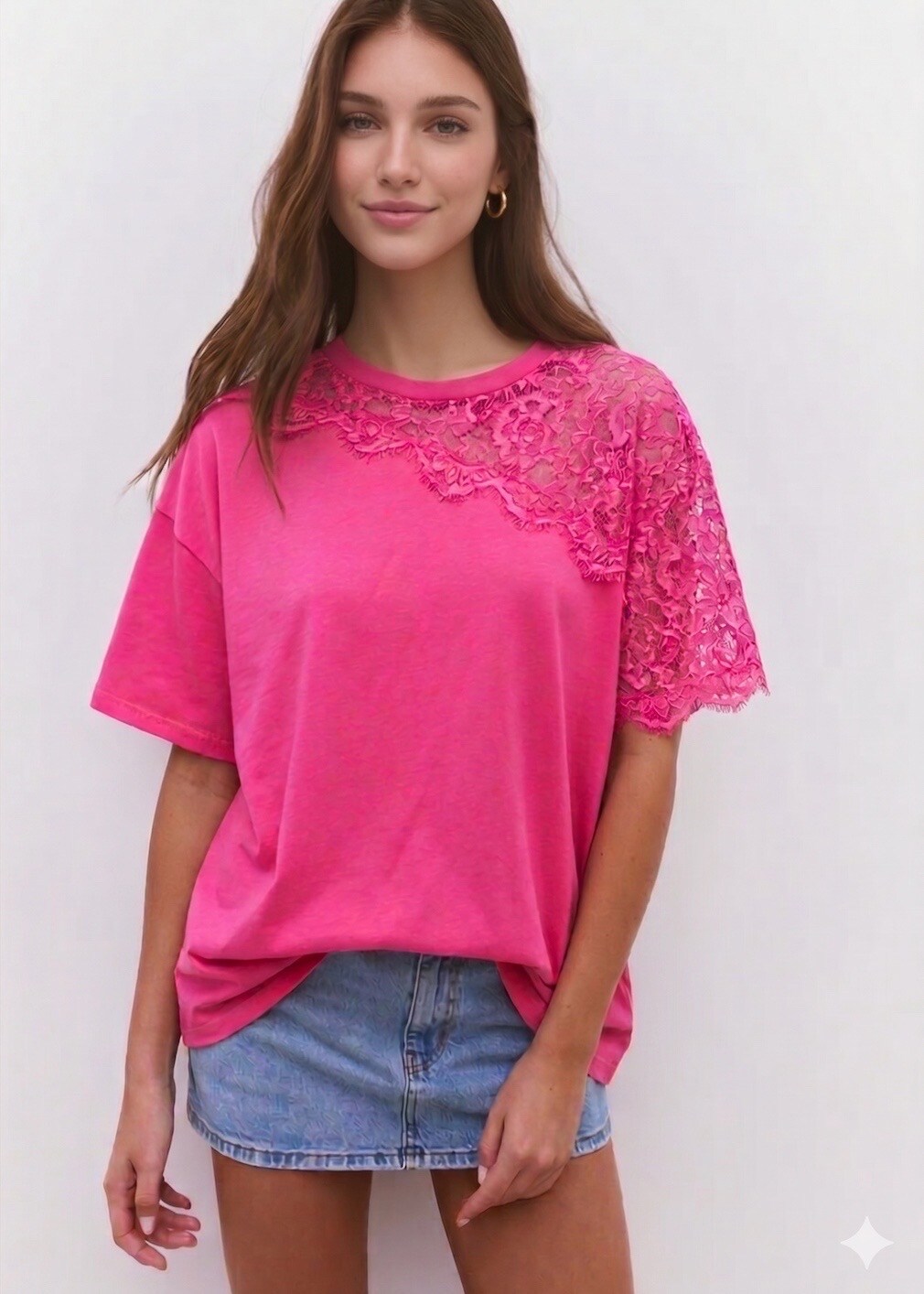 Mayorista Exquiss's - Camiseta con hombros descubiertos y encaje floral