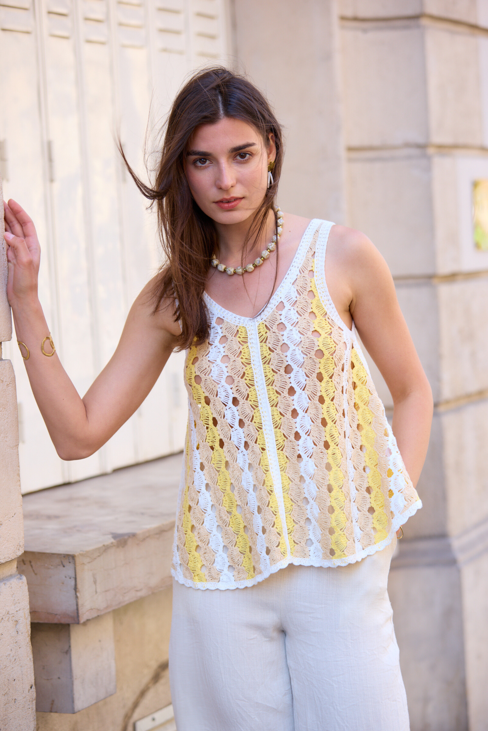 Mayorista Exquiss's - Camiseta sin mangas de encaje de Openwork