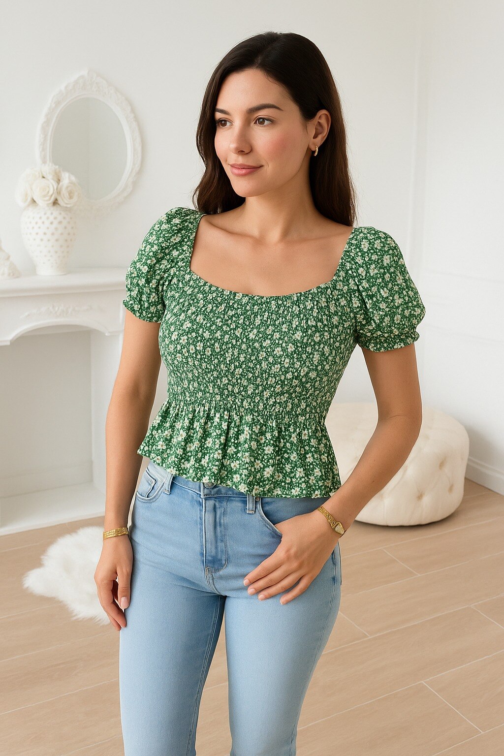 Großhändler Exquiss's - Kurzärmelige Bluse mit Blumenmuster