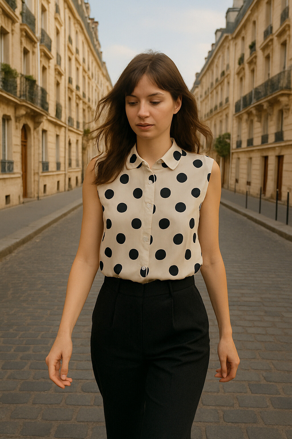 Großhändler Exquiss's - Ärmellose Polka Punktbluse