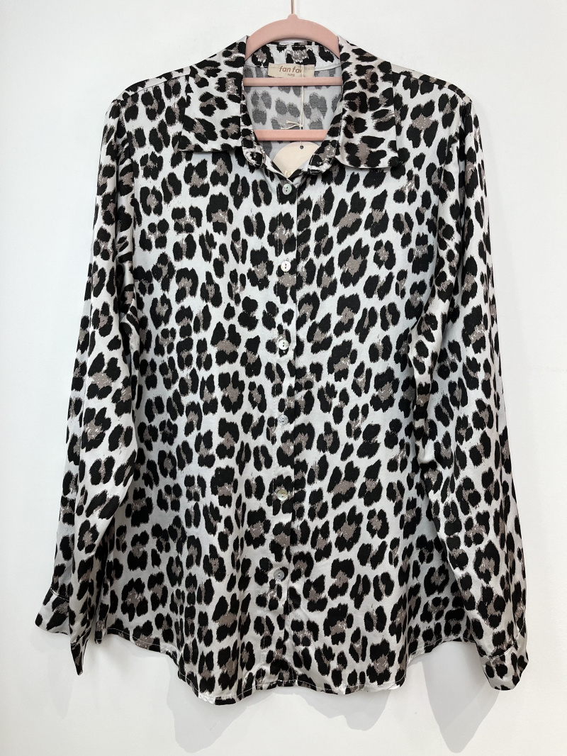 Wholesaler FANFAN - Leopard-print satin button-down shirt