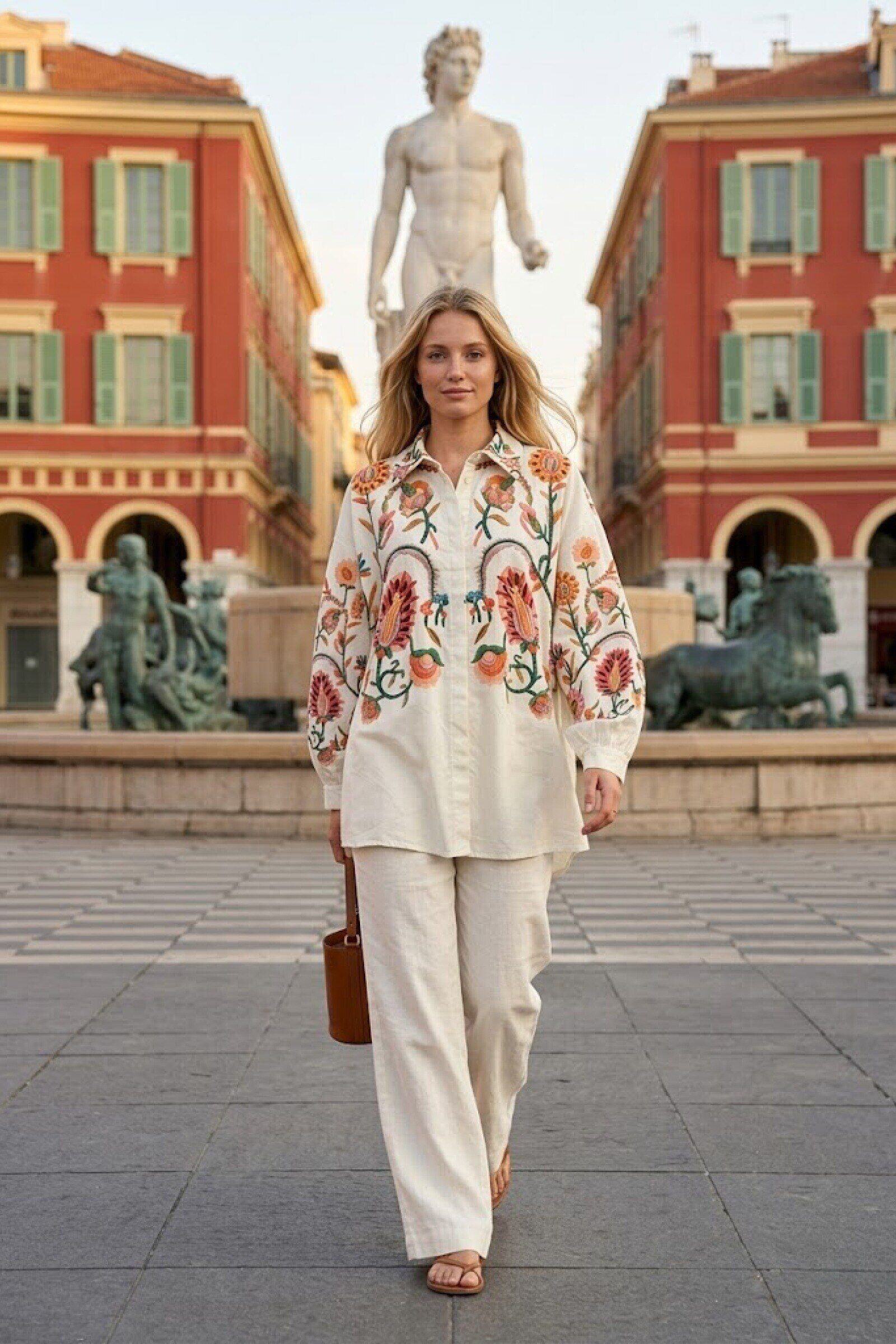Grossista Farfalla - Camicia a Maniche Lunghe con Motivo Floreale